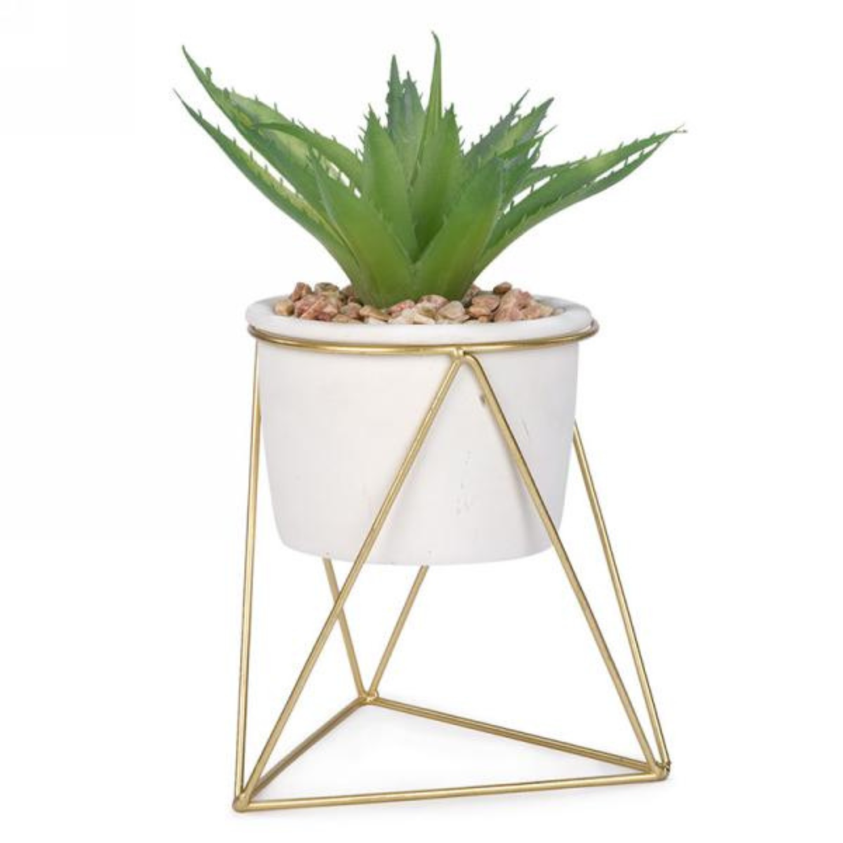 Plante en pot blanc/support triangulaire doré